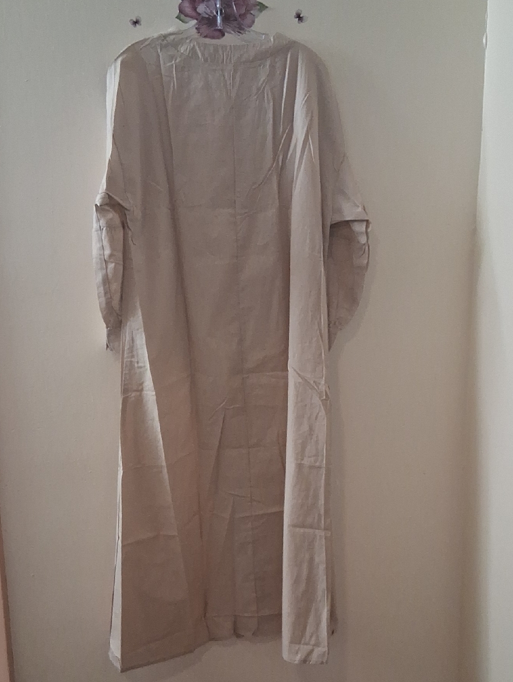 Boho Long Beach Dress Swim Cover-Up Oatmeal Medium Lagenlook Minimalist Modest - Picture 6 of 8